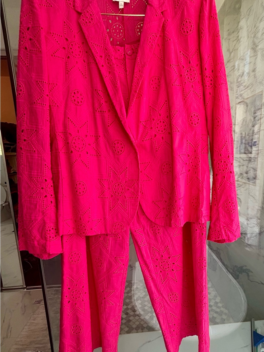 Johnny Was Hot Pink Eyelet Trouser and Blazer Set